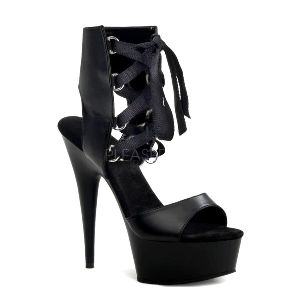 Pleaser DELIGHT-600-14 Clubwear, Lace-Up Ankle High 6" Heel Platform Black
